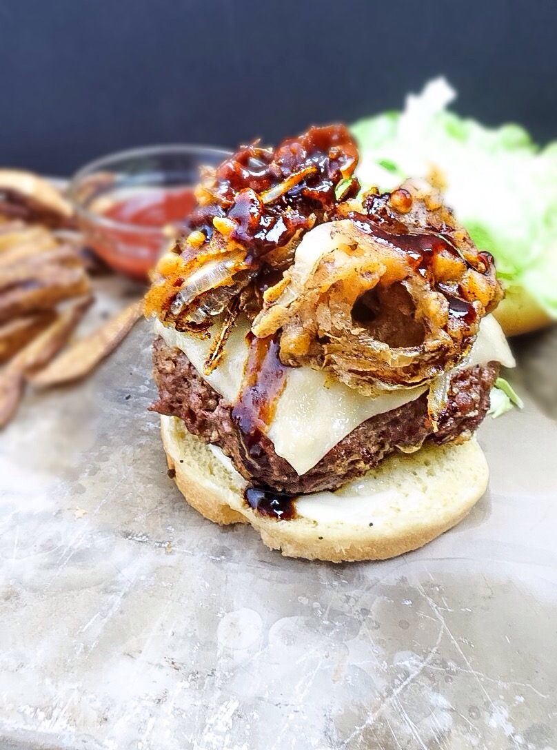 burger with fried onions