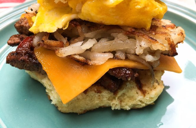 steak egg and cheese biscuits