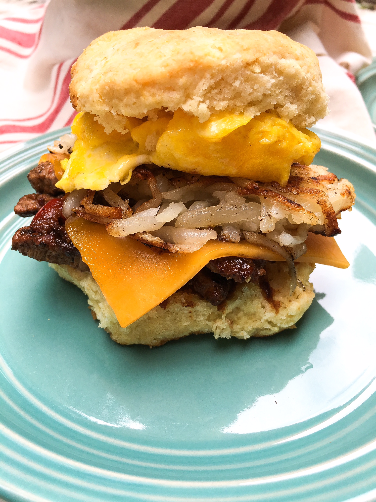 steak egg and cheese biscuits