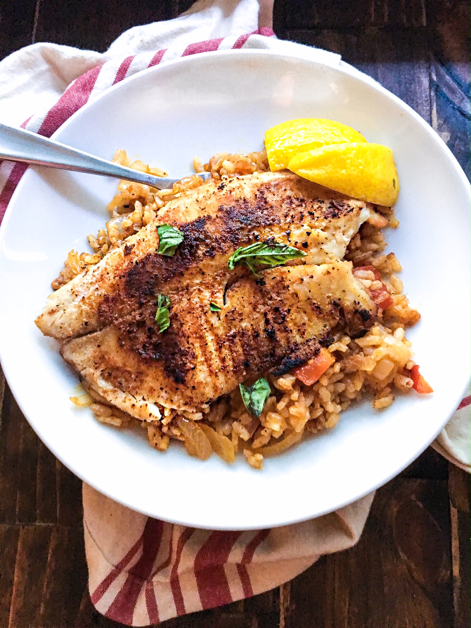 Grilled Fish and Dirty Rice