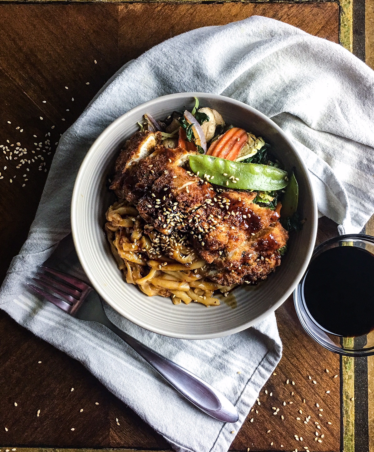 crispy chicken and udon